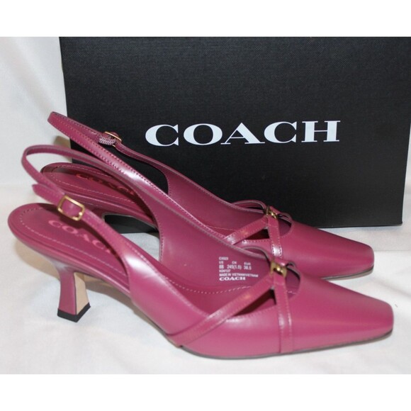 Coach Women’s Rowyn Leather‎ Slingback Heeled Sandals Pink - Picture 4 of 7